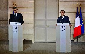 President Macron And PM Plenkovic Give A Press Conference - Paris