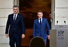 President Macron And PM Plenkovic Give A Press Conference - Paris