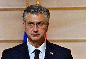 President Macron And PM Plenkovic Give A Press Conference - Paris