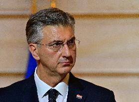 President Macron And PM Plenkovic Give A Press Conference - Paris