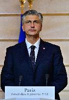 President Macron And PM Plenkovic Give A Press Conference - Paris