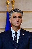 President Macron And PM Plenkovic Give A Press Conference - Paris