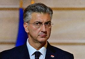 President Macron And PM Plenkovic Give A Press Conference - Paris