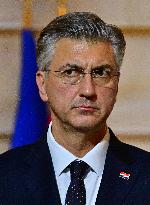 President Macron And PM Plenkovic Give A Press Conference - Paris