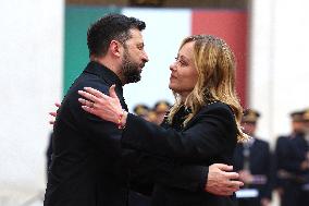 Giorgia Meloni Receives Volodymyr Zelenskyy - Rome