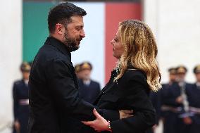 Giorgia Meloni Receives Volodymyr Zelenskyy - Rome