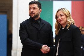 Giorgia Meloni Receives Volodymyr Zelenskyy - Rome