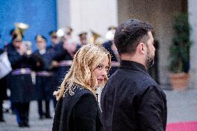 Giorgia Meloni Receives Volodymyr Zelenskyy - Rome