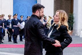 Giorgia Meloni Receives Volodymyr Zelenskyy - Rome