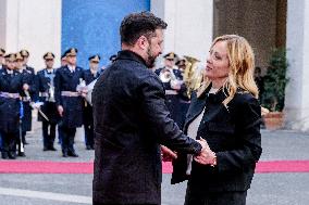 Giorgia Meloni Receives Volodymyr Zelenskyy - Rome