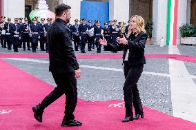 Giorgia Meloni Receives Volodymyr Zelenskyy - Rome