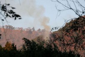 Forest fire in eastern Japan