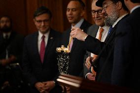 Ceremonial Menorah lighting in the Capitol