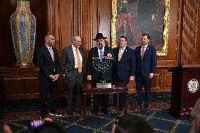 Ceremonial Menorah lighting in the Capitol