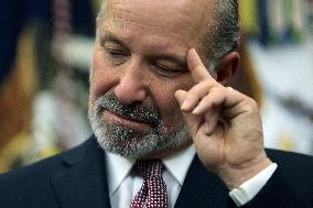 US President Donald J. Trump delivers remarks during a signing ceremony in the Oval Office