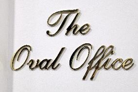 US President Donald J. Trump delivers remarks during a signing ceremony in the Oval Office