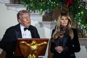 US President Donald J. Trump delivers remarks during the Congressional Ball at the White House