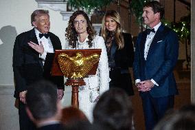 US President Donald J. Trump delivers remarks during the Congressional Ball at the White House