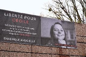 Display Of Portrait of Cecile Kohler Currently Detained In Iran - Strasbourg