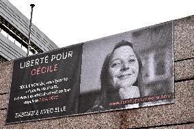 Display Of Portrait of Cecile Kohler Currently Detained In Iran - Strasbourg