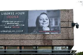 Display Of Portrait of Cecile Kohler Currently Detained In Iran - Strasbourg