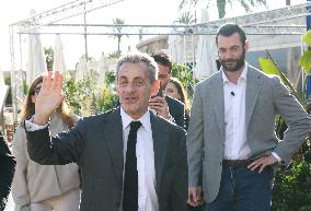 Nicolas Sarkozy And Son Arrive For Lunch At Restaurant - France