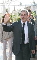 Nicolas Sarkozy And Son Arrive For Lunch At Restaurant - France