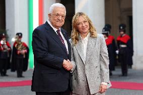 Giorgia Meloni receives Mahmoud Abbas at Palazzo Chigi - Rome