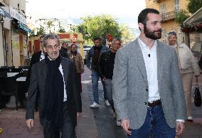 Nicolas Sarkozy And Son Leave Restaurant To Attend Book Signing - France