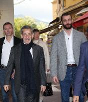 Nicolas Sarkozy And Son Leave Restaurant To Attend Book Signing - France