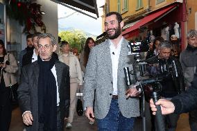 Nicolas Sarkozy And Son Leave Restaurant To Attend Book Signing - France