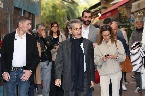 Nicolas Sarkozy And Son Leave Restaurant To Attend Book Signing - France