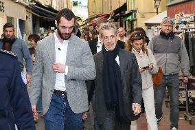 Nicolas Sarkozy And Son Leave Restaurant To Attend Book Signing - France