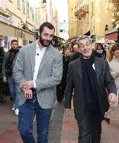 Nicolas Sarkozy And Son Leave Restaurant To Attend Book Signing - France