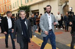Nicolas Sarkozy And Son Leave Restaurant To Attend Book Signing - France