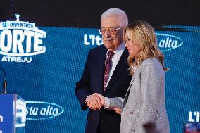 PM Giorgia Meloni and President Mahmoud Abbas at the Fratelli d'Italia FDI Atreju 2025 Event - Rome