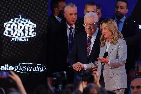 PM Giorgia Meloni and President Mahmoud Abbas at the Fratelli d'Italia FDI Atreju 2025 Event - Rome