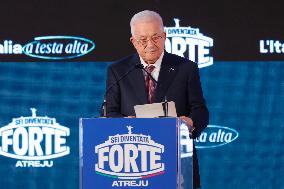 PM Giorgia Meloni and President Mahmoud Abbas at the Fratelli d'Italia FDI Atreju 2025 Event - Rome