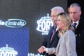 PM Giorgia Meloni and President Mahmoud Abbas at the Fratelli d'Italia FDI Atreju 2025 Event - Rome
