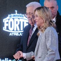 PM Giorgia Meloni and President Mahmoud Abbas at the Fratelli d'Italia FDI Atreju 2025 Event - Rome