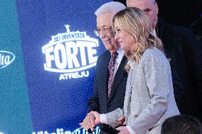 PM Giorgia Meloni and President Mahmoud Abbas at the Fratelli d'Italia FDI Atreju 2025 Event - Rome