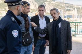 Nicolas Sarkozy And His Son On His Way To Book Signing - Menton