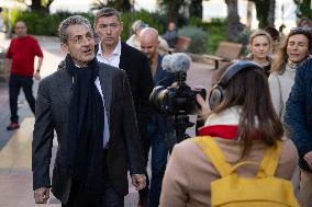 Nicolas Sarkozy And His Son On His Way To Book Signing - Menton