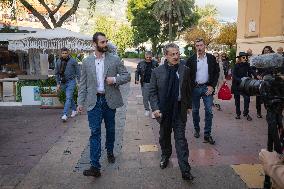 Nicolas Sarkozy And His Son On His Way To Book Signing - Menton