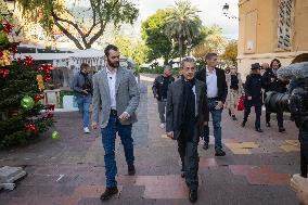 Nicolas Sarkozy And His Son On His Way To Book Signing - Menton