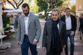Nicolas Sarkozy And His Son On His Way To Book Signing - Menton