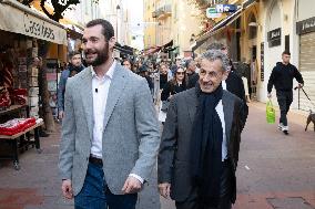Nicolas Sarkozy And His Son On His Way To Book Signing - Menton