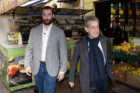 Nicolas Sarkozy And His Son On His Way To Book Signing - Menton