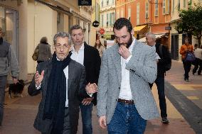 Nicolas Sarkozy And His Son On His Way To Book Signing - Menton