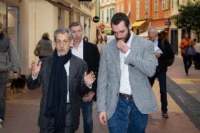 Nicolas Sarkozy And His Son On His Way To Book Signing - Menton